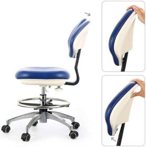 كرسي طبيب الأسنان من جلد البولي يوريثان قابل للتعديل مع عجلات دوارة، مقعد طبيب أزرق لممارسة طب الأسنان بشكل مريح in Kuwait