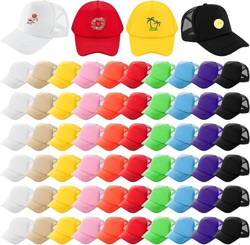 Hercicy 40 Pack Kids Trucker Hat Bulk, Sublimation Blank Baseball Caps for Boys Girls Plain Mesh Adjustable DIY Hats(Colorful) in Saudi Arabia