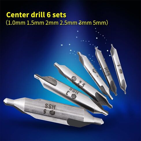 6Pcs Combined Drill and Countersink, 60 Degree HSS Center Drill Bits Centering Drills Set, Double End Drill Bit for Metalworking, 1/1.5/2/2.5/3/5mm in Kuwait