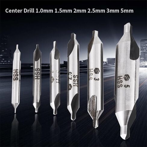6Pcs Combined Drill and Countersink, 60 Degree HSS Center Drill Bits Centering Drills Set, Double End Drill Bit for Metalworking, 1/1.5/2/2.5/3/5mm in Kuwait