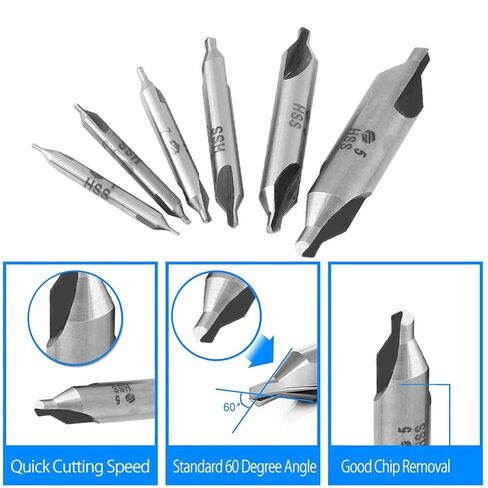 6Pcs Combined Drill and Countersink, 60 Degree HSS Center Drill Bits Centering Drills Set, Double End Drill Bit for Metalworking, 1/1.5/2/2.5/3/5mm in Kuwait
