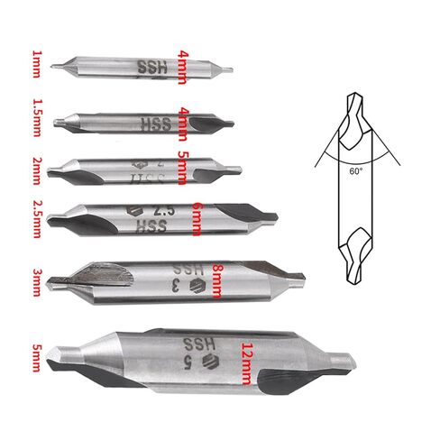 6Pcs Combined Drill and Countersink, 60 Degree HSS Center Drill Bits Centering Drills Set, Double End Drill Bit for Metalworking, 1/1.5/2/2.5/3/5mm in Kuwait