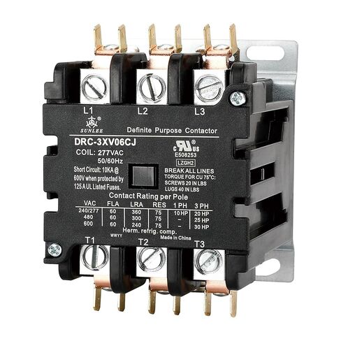 SUNLEE 60 Amp 75 RES 3 Pole 277v Coil SunLee DP Contactor A2L متوافق مع UL المعترف به والمعتمد لموصل الإضاءة UL 60335 المكافئ 42EF35AF in Kuwait