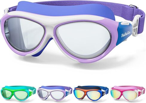Kids Swimming Goggles with Fabric Strap for 6-14, No Leaking Kids Goggles with Wide View Anti-Fog/UV for Toddler in Saudi Arabia