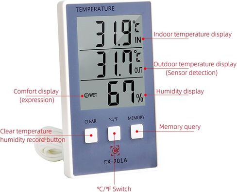 Digital Thermometer Hygrometer Indoor Outdoor Temperature Humidity Meter LCD Display Sensor Probe in Saudi Arabia