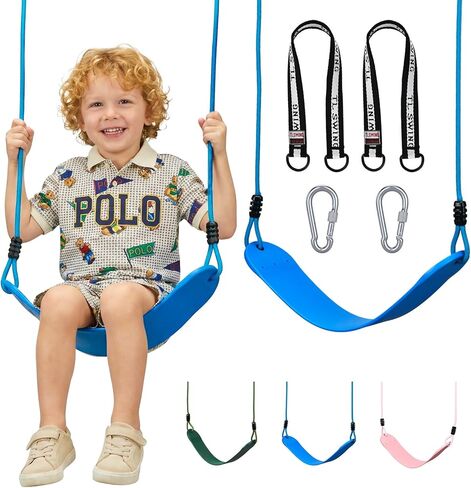 HeyZoo Heavy Duty Kids Swing Seat with 79" Adjustable Rope, 330 lbs Capacity Swing Set Accessories Replacement with 2 Carabiners and 2 Extra Hanging Straps, Outdoor Playground Gifts, Green 1 Pack in Kuwait