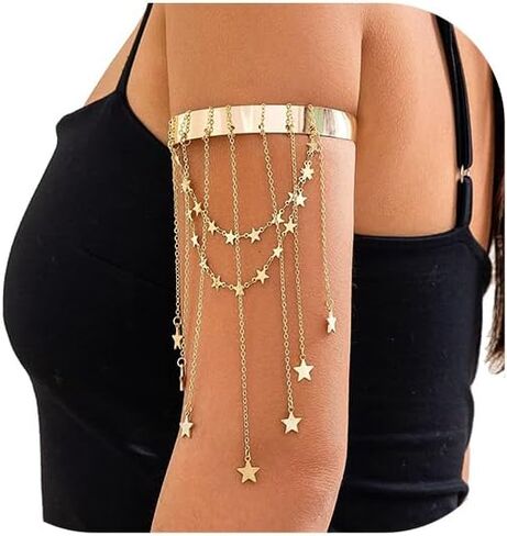 Simple Multi-layered Star Tassel Chain Upper Arm Bracelet Summer Beach Adjustable Open Arm Cuff Bangle Bracelets Bikini Star Armlet Body Jewelry for Women in Saudi Arabia