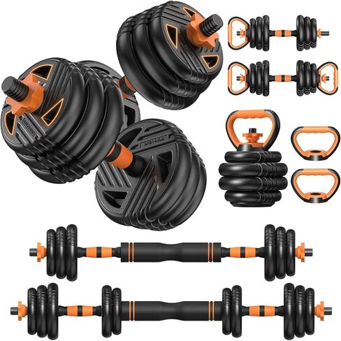Adjustable Dumbbell Set, 33/44/66/88lbs Free Weights Set with Connector, 5 in 1 Weights Dumbbells Set Used as Barbell, Kettlebells, Push up Stand, Weight Plate, Fitness Exercise for Home Gym Workout in Saudi Arabia