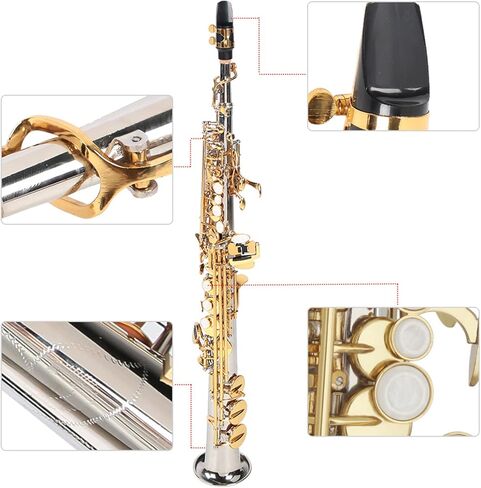 Drfeify Vintage Silver Brass Soprano Straight Saxophone Gold Key Tone for Professional Players in Saudi Arabia
