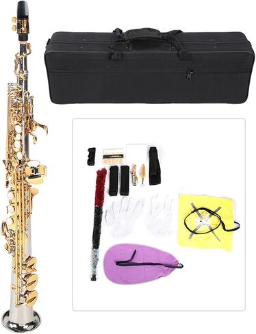 Drfeify Vintage Silver Brass Soprano Straight Saxophone Gold Key Tone for Professional Players in Saudi Arabia