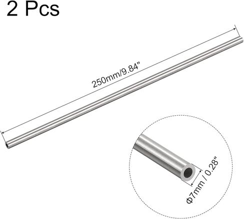 304 Stainless Steel Capillary Tube, OD 7mm x 1.5mm Wall Thick 250mm Length Metal Tubing for Industry Machinery, 2Pcs in Saudi Arabia
