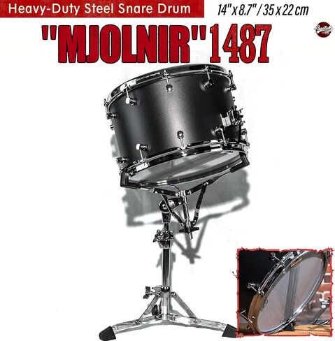 طبلة MJOLINR مقاس 14 × 8.7 بوصة فائقة العمق - هيكل من الفولاذ الكربوني مع أطواق ثلاثية الحواف بسمك إضافي 3 مم، قرع احترافي عالي التحمل مع عروات فولاذية دقيقة - حجم كبير وإسقاط in Kuwait