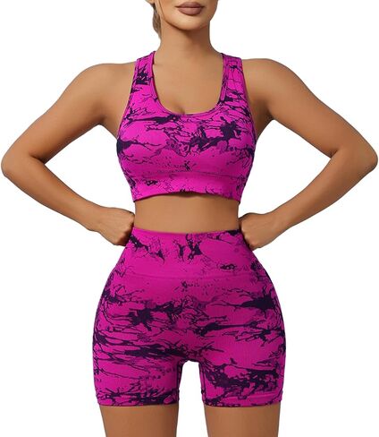 IwIeIaIrI Workout Sets for Women 2 Piece Seamless High Waist Shorts Yoga Outfits Sports Bra Gym Shorts in Saudi Arabia