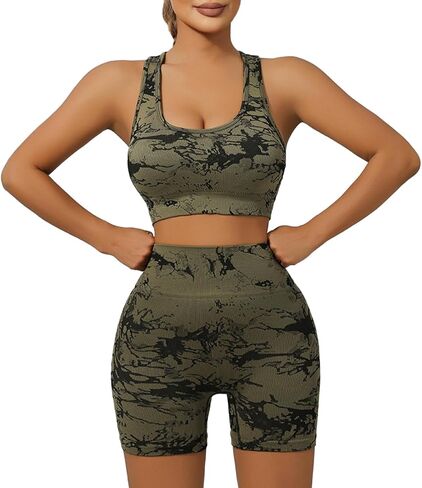 IwIeIaIrI Workout Sets for Women 2 Piece Seamless High Waist Shorts Yoga Outfits Sports Bra Gym Shorts in Saudi Arabia
