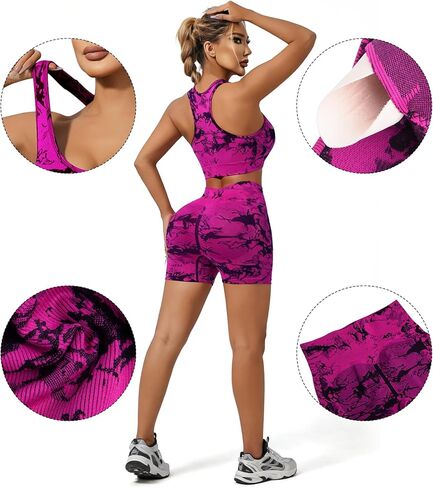 IwIeIaIrI Workout Sets for Women 2 Piece Seamless High Waist Shorts Yoga Outfits Sports Bra Gym Shorts in Saudi Arabia