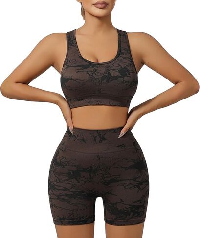 IwIeIaIrI Workout Sets for Women 2 Piece Seamless High Waist Shorts Yoga Outfits Sports Bra Gym Shorts in Saudi Arabia