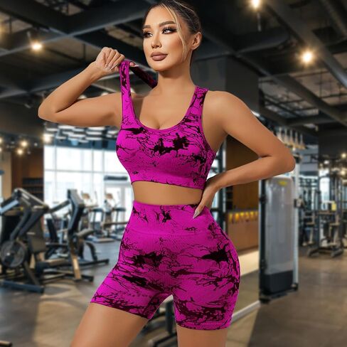 IwIeIaIrI Workout Sets for Women 2 Piece Seamless High Waist Shorts Yoga Outfits Sports Bra Gym Shorts in Saudi Arabia
