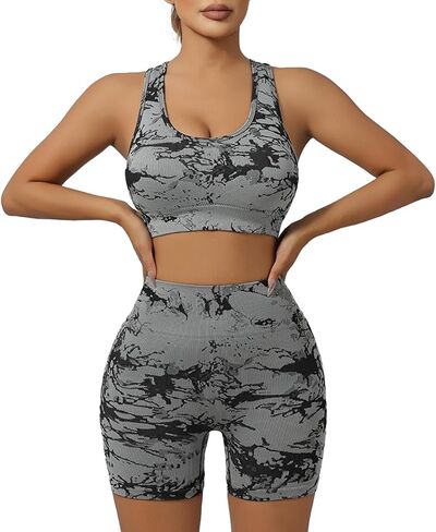 IwIeIaIrI Workout Sets for Women 2 Piece Seamless High Waist Shorts Yoga Outfits Sports Bra Gym Shorts in Saudi Arabia
