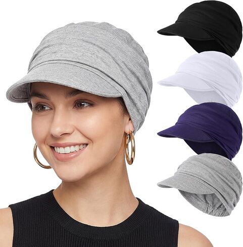 JenPen 4 Pcs Chemo Cancer Cap for Women Breathable Bamboo Newsboy Hat Baseball Cap Soft Headwear for Hair Loss Cancer Patient in Saudi Arabia