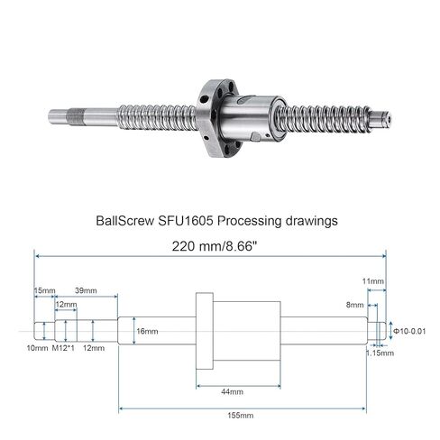 uxcell BallScrew SFU1605 (Dia 16mm, Lead 5mm, Length 220mm) with Ball Screw Nut Anti Backlash Ball Screw Kit Standard End Machining for BK/BF12 CNC Machine Parts in Saudi Arabia