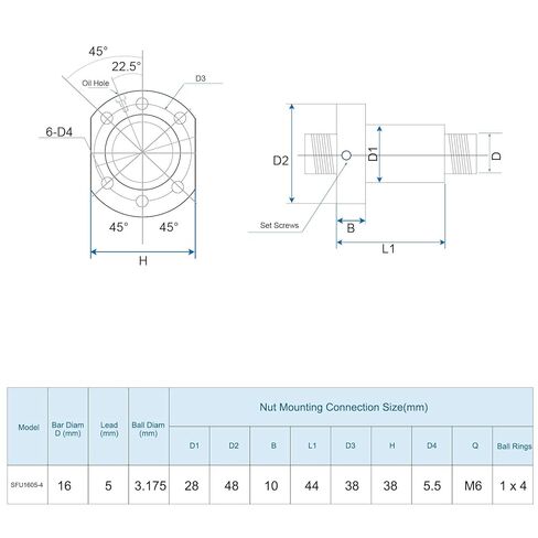 uxcell BallScrew SFU1605 (Dia 16mm, Lead 5mm, Length 220mm) with Ball Screw Nut Anti Backlash Ball Screw Kit Standard End Machining for BK/BF12 CNC Machine Parts in Saudi Arabia