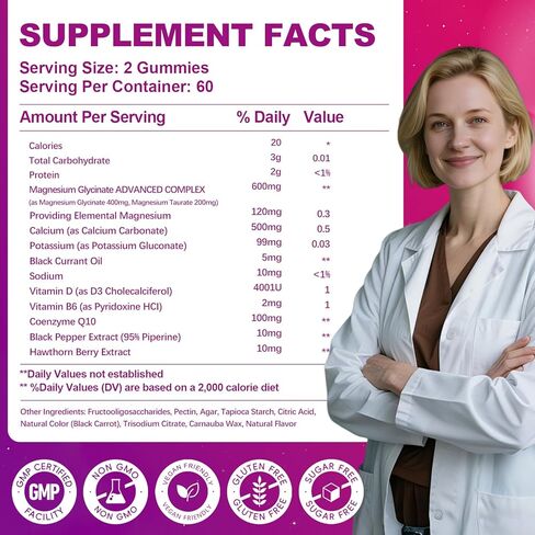 CNFHDI Magnesium Glycinate Gummies 600mg, 120 Counts Chews Sugar Free Magnesium Gummies for Adults & Kids with L-Threonate, Calcium, Zinc & CQ10, Potassium Supplements for Zzz, Brain, Muscle & Relax in Saudi Arabia