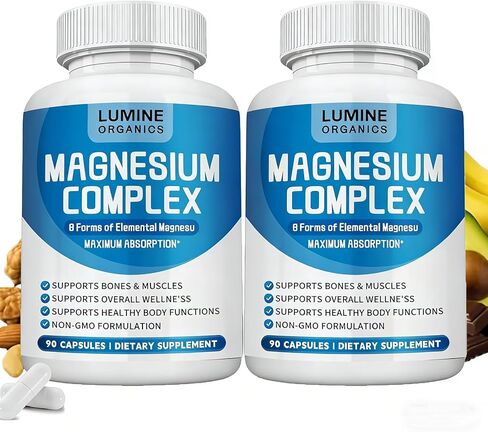 1 قطعة مكمل مركب المغنيسيوم لومين أورجانيكس 1000 مجم - مزيج مغنيسيوم متطور 8 في 1 - جليسينات، سيترات، مالات، تورات وما إلى ذلك - تركيبة عالية الامتصاص - غير معدلة وراثيًا، 90 كبسولة (1) in Kuwait