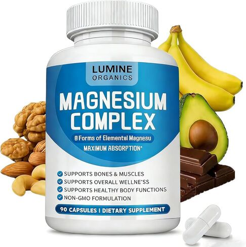 1PCSLumine Organics Magnesium Complex Supplement 1000mg - Advanced 8-in-1 Magnesium Blend - Glycinate, Citrate, Malate, Taurate etc.– High Absorption Formula – Non-GMO, 90 Capsules (1) in Saudi Arabia