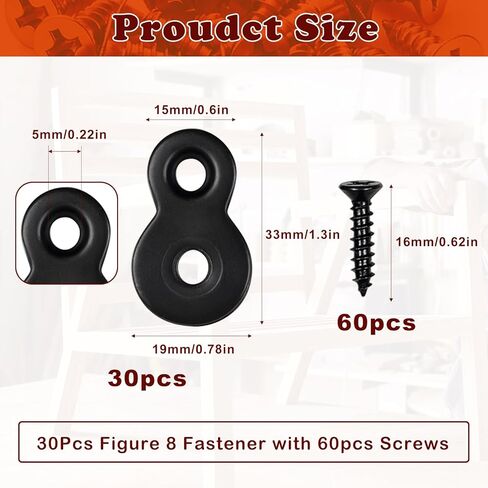 30 Pcs Figure 8 Fastener with Screws, Table Top Fasteners,Heavy Duty 12 Gauge Steel Desk Top Connectors, Solid Steel Fastener Clips for Tabletop Desk and Furniture Installation (Black) in Saudi Arabia