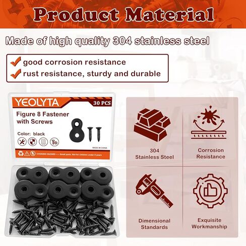30 Pcs Figure 8 Fastener with Screws, Table Top Fasteners,Heavy Duty 12 Gauge Steel Desk Top Connectors, Solid Steel Fastener Clips for Tabletop Desk and Furniture Installation (Black) in Saudi Arabia