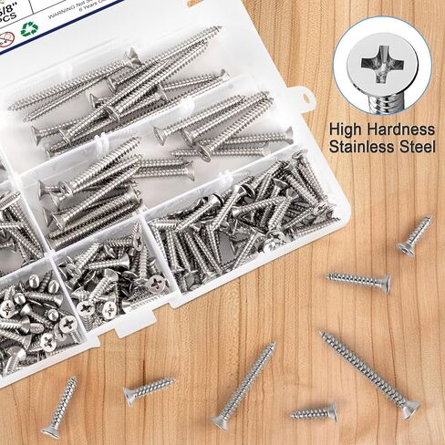 مجموعة متنوعة من البراغي الخشبية 220 قطعة، 304 براغي من الفولاذ المقاوم للصدأ، رأس مسطح لمحرك فيليبس، براغي خشبية، مجموعة متنوعة من البراغي، مجموعة براغي، 7 مقاسات (2 بوصة، 1-1/2 بوصة، 1-1/4 بوصة، 1 بوصة، 3/4 بوصة، 5/8 بوصة، 1/2 بوصة) in Kuwait