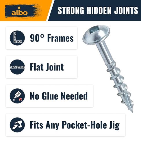 براغي فتحة الجيب ALBO #8 × 1-1/4 بوصة، 500 قطعة، من الفولاذ الكربوني المطلي بالزنك - براغي خشبية مربعة الشكل مع لقمة مجانية 150 مم، وخزانة ذاتية التنصت ومسامير النجارة in Kuwait