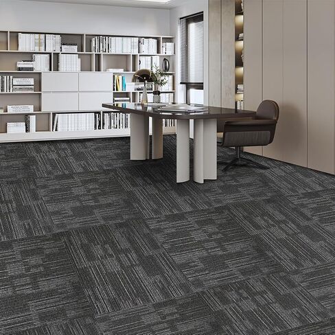 ALTRUISTIC Heavy Duty Commercial Carpet Tiles, 24" x 24", Non-Slip Soft Square Floor Tile, 18 Pieces/72 sq ft, FlexLok Tabs Included, for Office Bedroom Living Room Kitchen Garage Gym (1 Box, Gray) in Kuwait