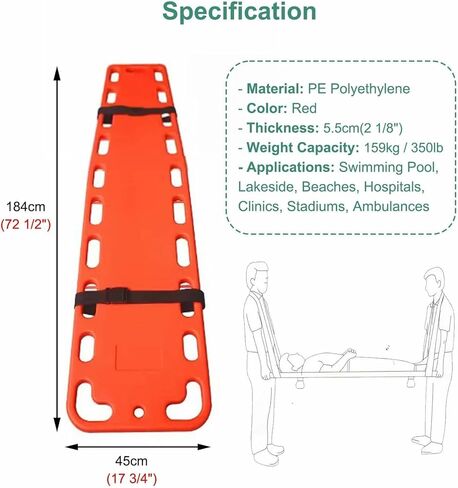 Aquatics Swimming Pool Rescue Board, Waterproof Spine Immobilizer Stretcher for First Aid, Life-Saving Backboard, Compact Design for Emergency Water Rescue, 184x45x5.5cm(72.5x17.7x2.2in) in Saudi Arabia