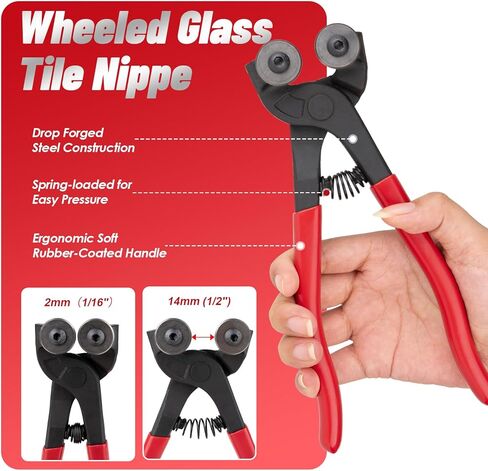 كماشة بلاط زجاجي مقاس 7 بوصات، قصافة فسيفساء زجاجية بعجلات شديدة التحمل، كماشة زجاجية بمقبض مطاطي ناعم للزجاج الملون، وأدوات فسيفساء بلاط السيراميك مع شفرتين بديلتين، ومفتاح ألين in Kuwait