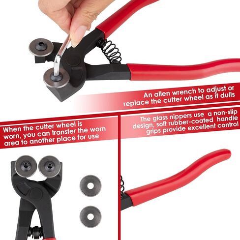 كماشة بلاط زجاجي مقاس 7 بوصات، قصافة فسيفساء زجاجية بعجلات شديدة التحمل، كماشة زجاجية بمقبض مطاطي ناعم للزجاج الملون، وأدوات فسيفساء بلاط السيراميك مع شفرتين بديلتين، ومفتاح ألين in Kuwait