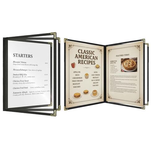 أغطية القائمة 8.5 × 11 بوصة - 3 صفحات 6 مشاهدات أغطية قائمة المطاعم، كتيب قائمة بلاستيكي متين للاستخدام اليومي في المطاعم in Kuwait
