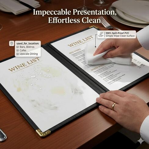 أغطية القائمة 8.5 × 11 بوصة - 3 صفحات 6 مشاهدات أغطية قائمة المطاعم، كتيب قائمة بلاستيكي متين للاستخدام اليومي في المطاعم in Kuwait