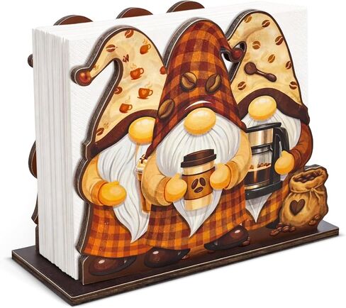 Cute Wooden Napkin Holder Coffee Gnomes Design Farmhouse Cafe Wood Napkin Holder for Table Kitchen Coffee Station Decor in Saudi Arabia