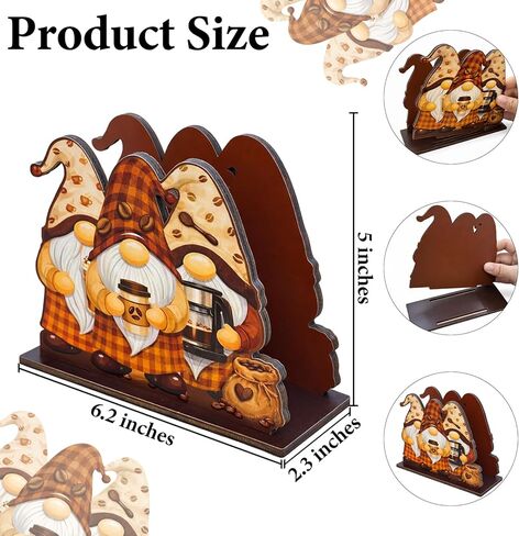 Cute Wooden Napkin Holder Coffee Gnomes Design Farmhouse Cafe Wood Napkin Holder for Table Kitchen Coffee Station Decor in Saudi Arabia