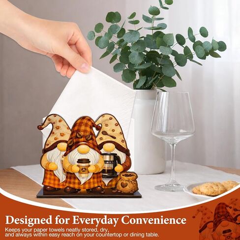 Cute Wooden Napkin Holder Coffee Gnomes Design Farmhouse Cafe Wood Napkin Holder for Table Kitchen Coffee Station Decor in Saudi Arabia