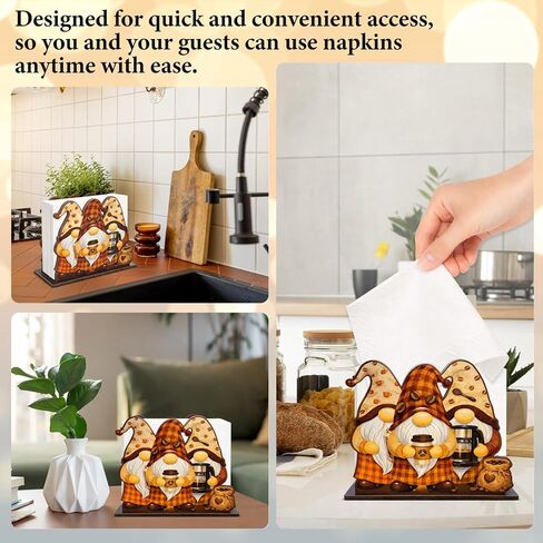 Cute Wooden Napkin Holder Coffee Gnomes Design Farmhouse Cafe Wood Napkin Holder for Table Kitchen Coffee Station Decor in Saudi Arabia