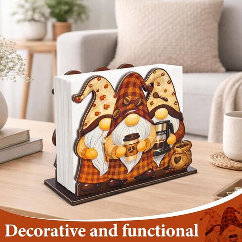 Cute Wooden Napkin Holder Coffee Gnomes Design Farmhouse Cafe Wood Napkin Holder for Table Kitchen Coffee Station Decor in Saudi Arabia