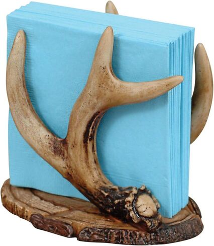 حامل مناديل قرن الوعل من BLACK FOREST DECOR - حامل بوليريسين على طراز كابينة ريفية - 6 بوصة × 6 بوصة × 4 بوصة in Kuwait