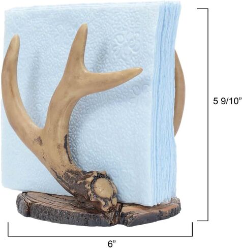 حامل مناديل قرن الوعل من BLACK FOREST DECOR - حامل بوليريسين على طراز كابينة ريفية - 6 بوصة × 6 بوصة × 4 بوصة in Kuwait