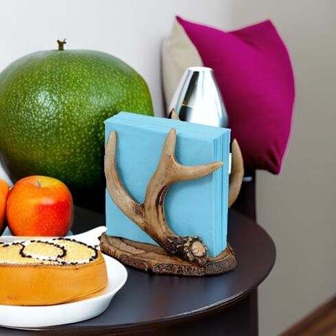 حامل مناديل قرن الوعل من BLACK FOREST DECOR - حامل بوليريسين على طراز كابينة ريفية - 6 بوصة × 6 بوصة × 4 بوصة in Kuwait