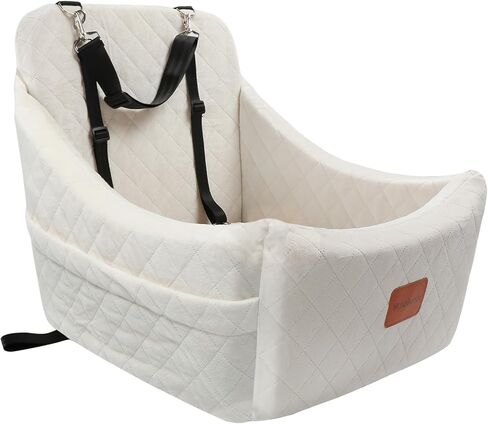 Dog Car Seat for Medium Dogs,Removable and Washable Pet Soft Car Seat with Storage Pockets,Puppy Safety Car Seat with Clip-On Safety Leash and Sea Belt Channle(Black/Brown) in Kuwait