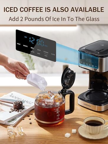Programmable Drip Coffee Maker 12 Cup, Coffee Machine with Iced Coffee Function, Touch Screen, Regular & Strong Brew, Coffee Pot for Home and Office, Auto Shut-Off Function in Kuwait