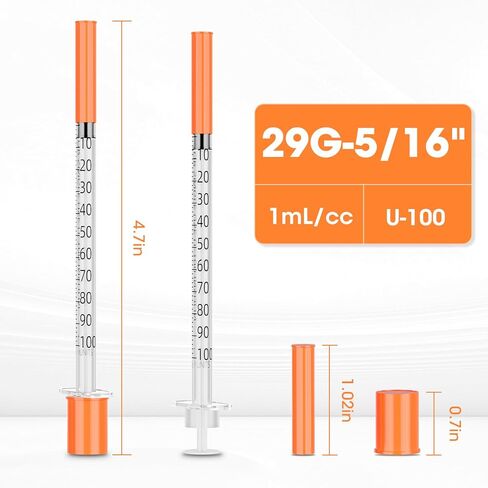 1ml/cc 29G 5/16" (8mm) Syringe, U-100 Disposable Syringes, Individually Wrapped, Pack of 20 in Kuwait