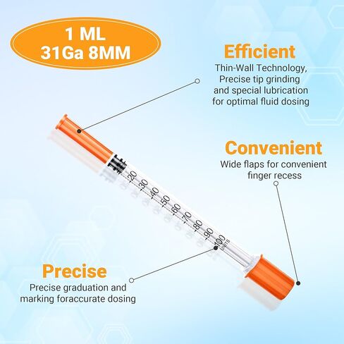 1 mL 31G x 5/16" (8mm) Syringes 20 Pack, Disposable Sterile Syringe, Individually Wrapped, Clear Markings for Lab Supplies Dispensing Supplies in Saudi Arabia
